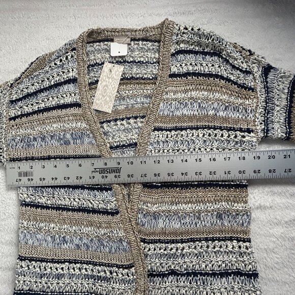 Chico's Womens Open Front Cardigan Sweater Fringe Trim Striped Knit Size 0 New - Picture 6 of 7